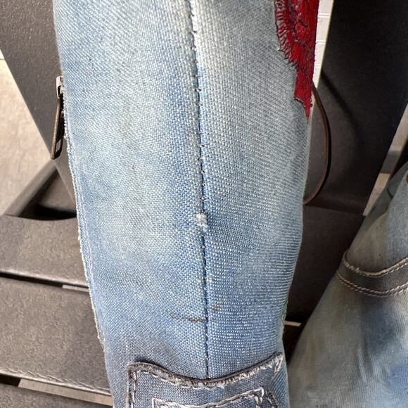 Freebird Boots Womens 8 Blue Cyrus Leather Roses Embroidery Knee High Laces Boho - Picture 9 of 16